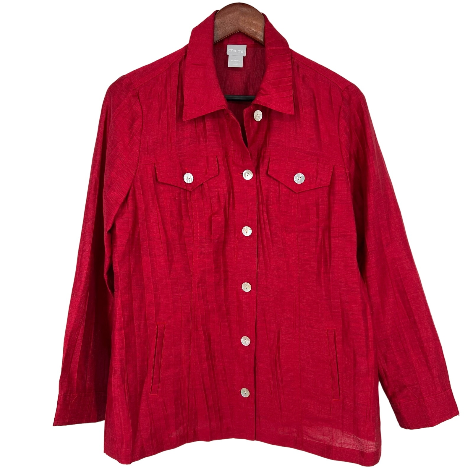New Nwot Chicos Sz Medium 1 Us 8/10 Beautiful Linen Blend Red Shirt Top Jacket